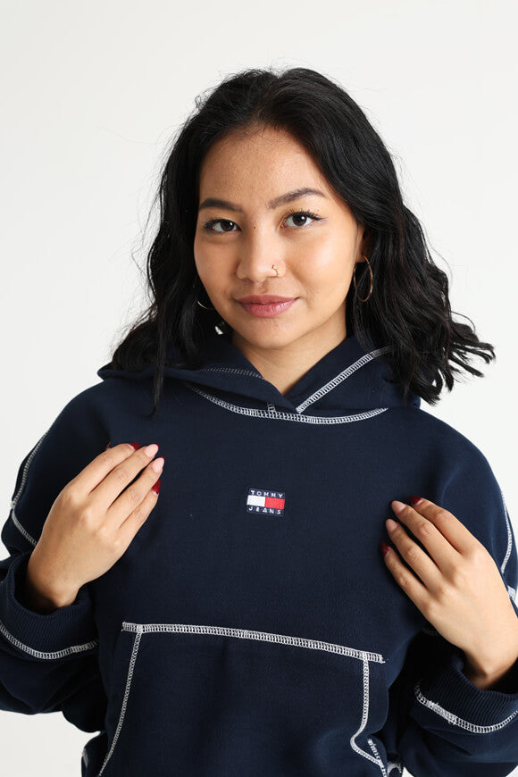 Tpstitch Badge Crop Hooded Sweatshirt - Dark Night Navy