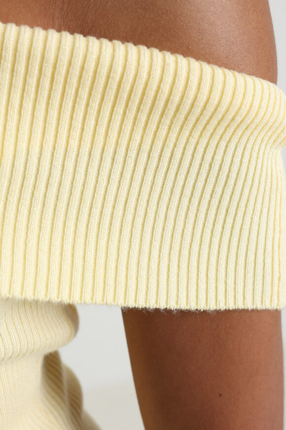 Ribbed off-shoulder knit dress - light yellow