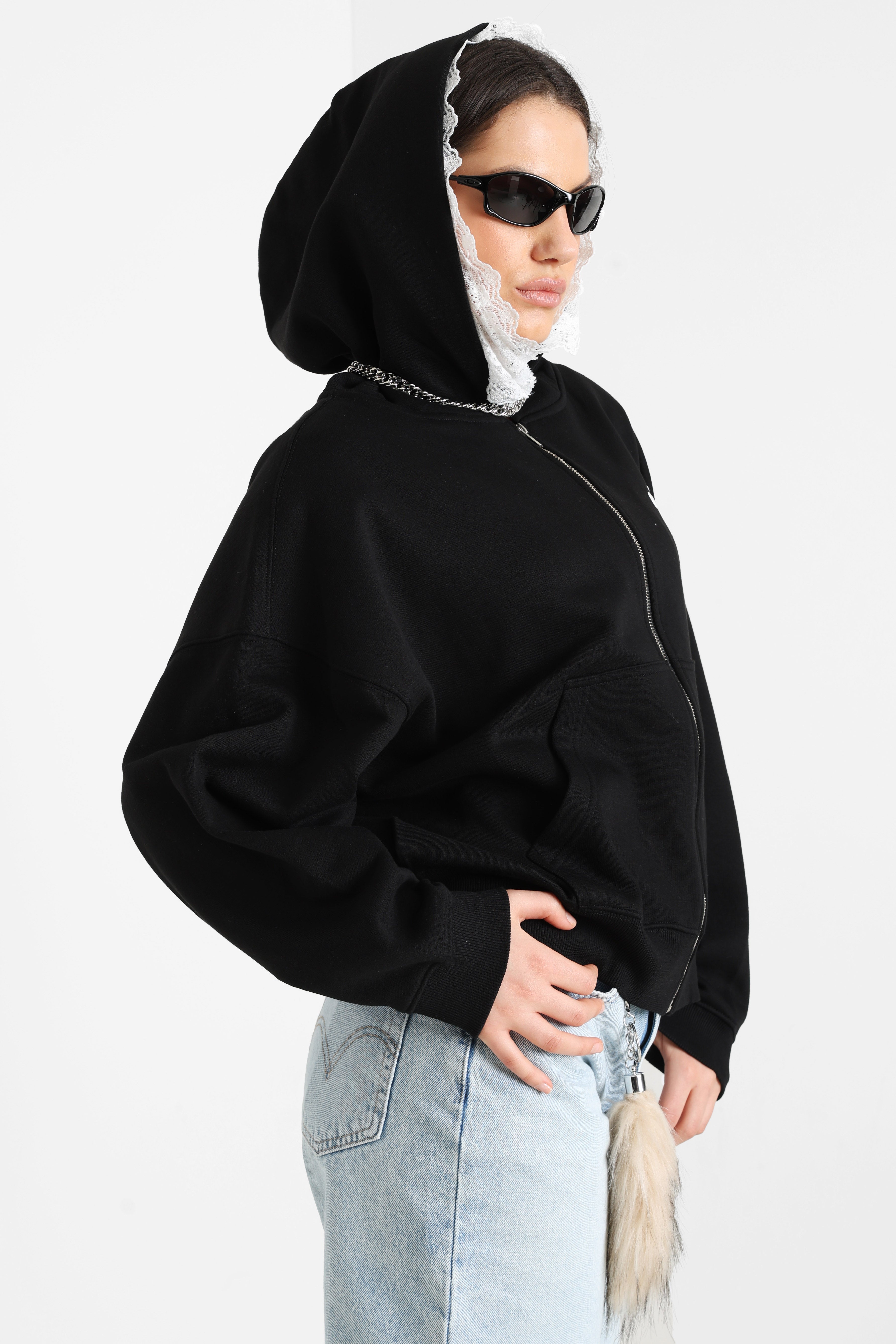 Kapuzensweatjacke - Schwarz