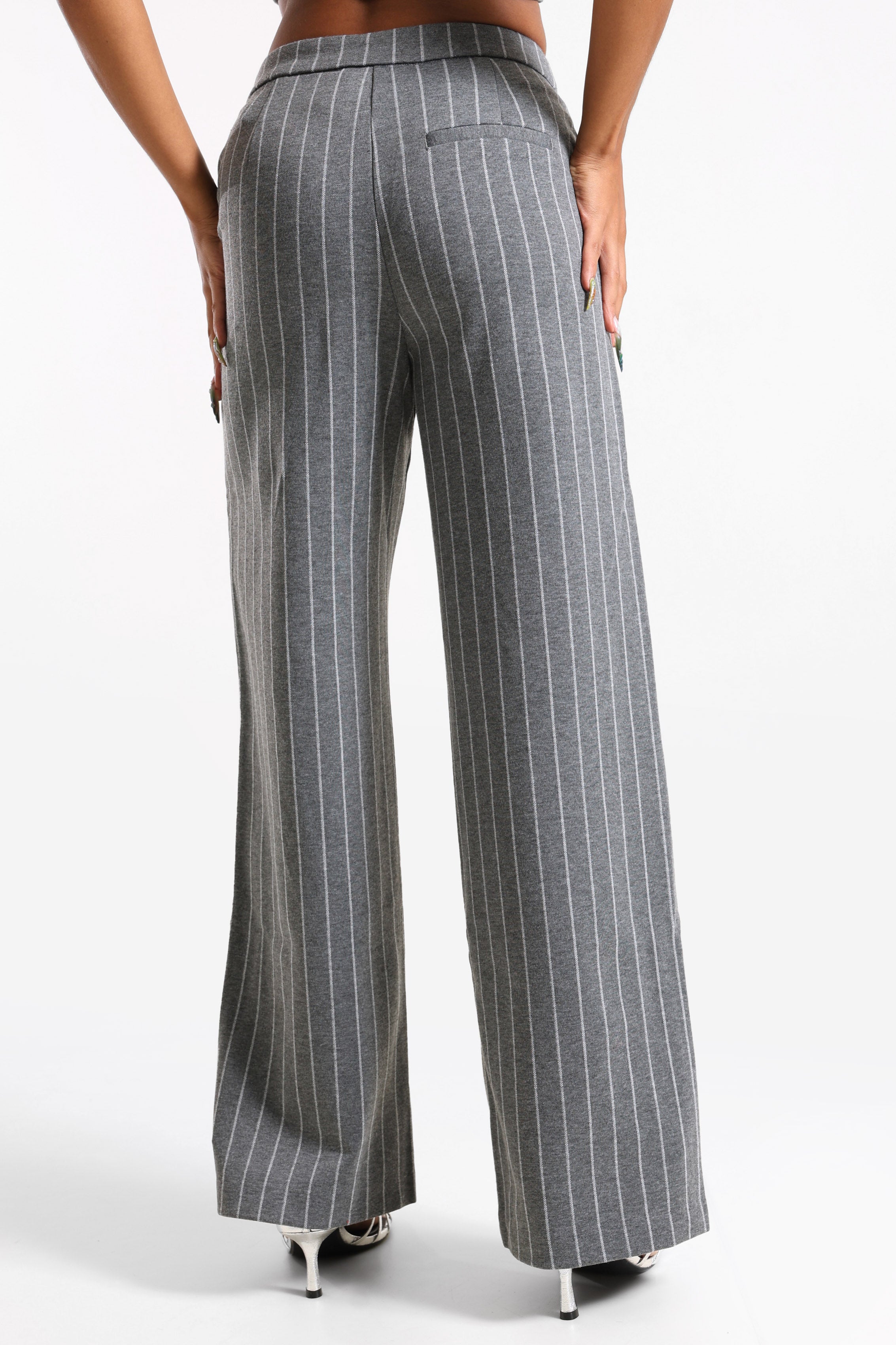 Stoffhose - Grau meliert + Weiss