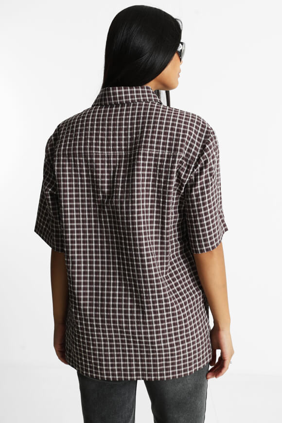 Camicia oversize in seersucker - Bordeaux + ecru