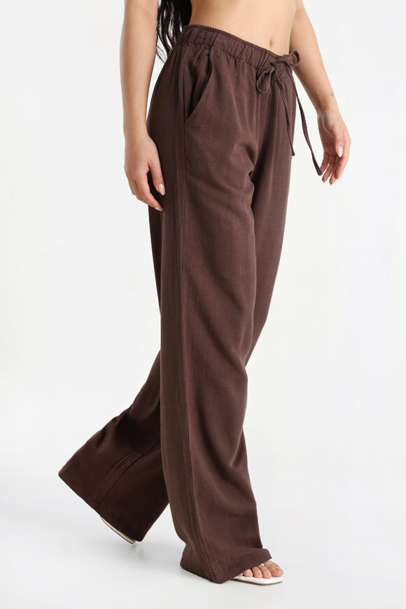 Wide leg linen trousers - dark brown