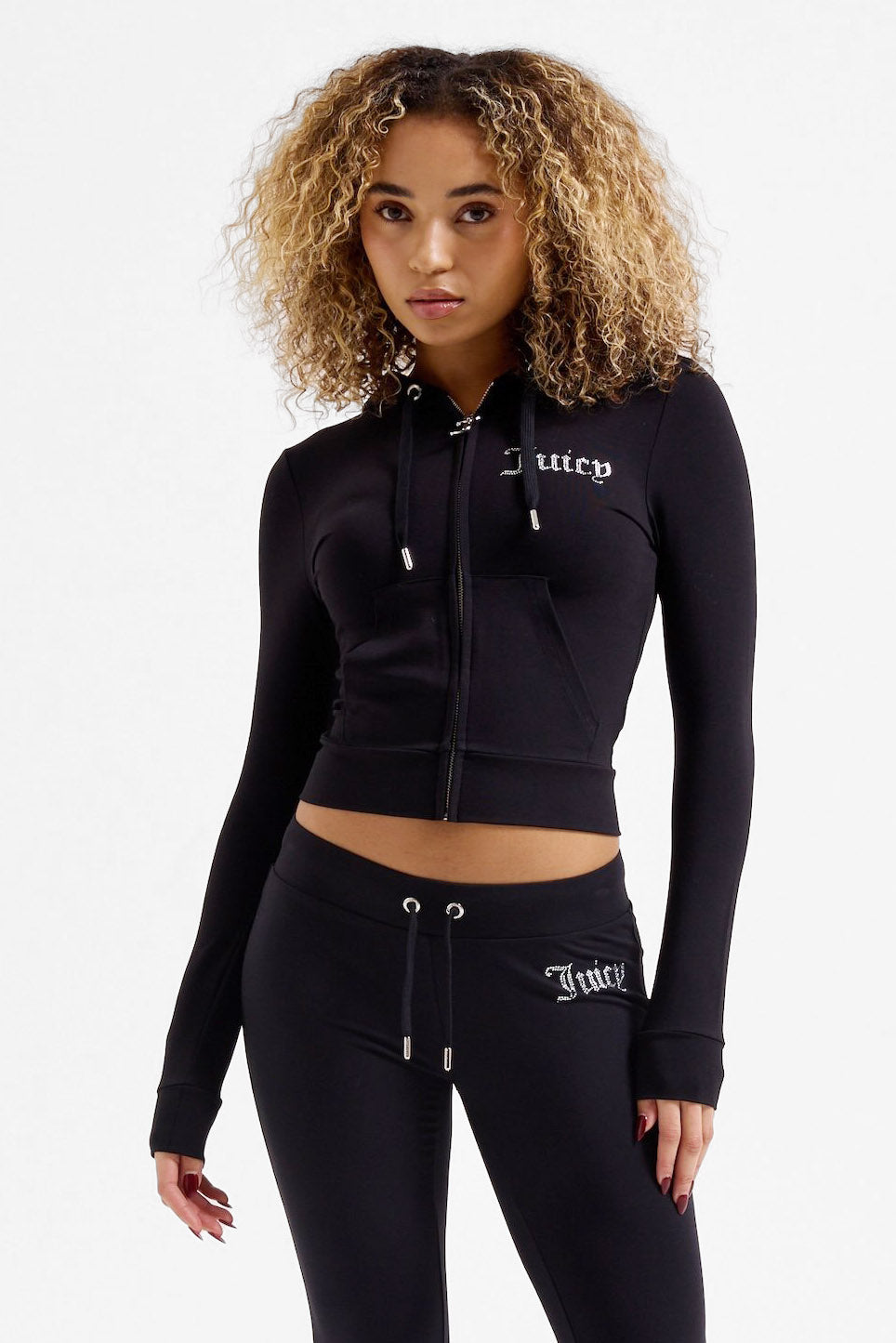 Crop Kapuzensweatjacke - Black