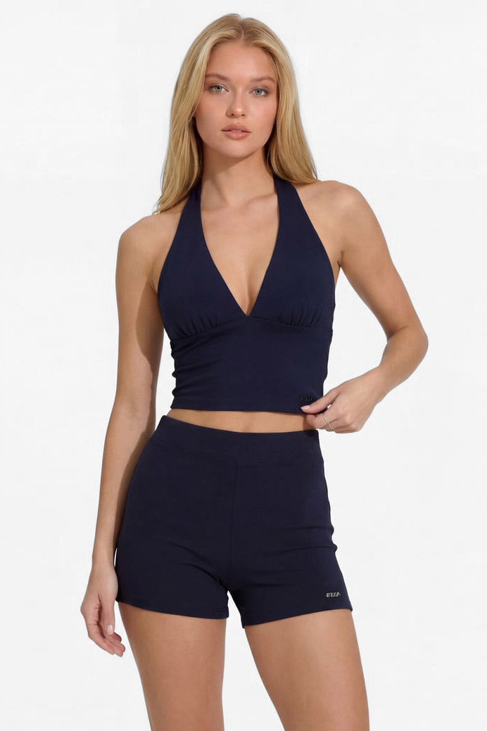 Neckholder Crop Top - Navy