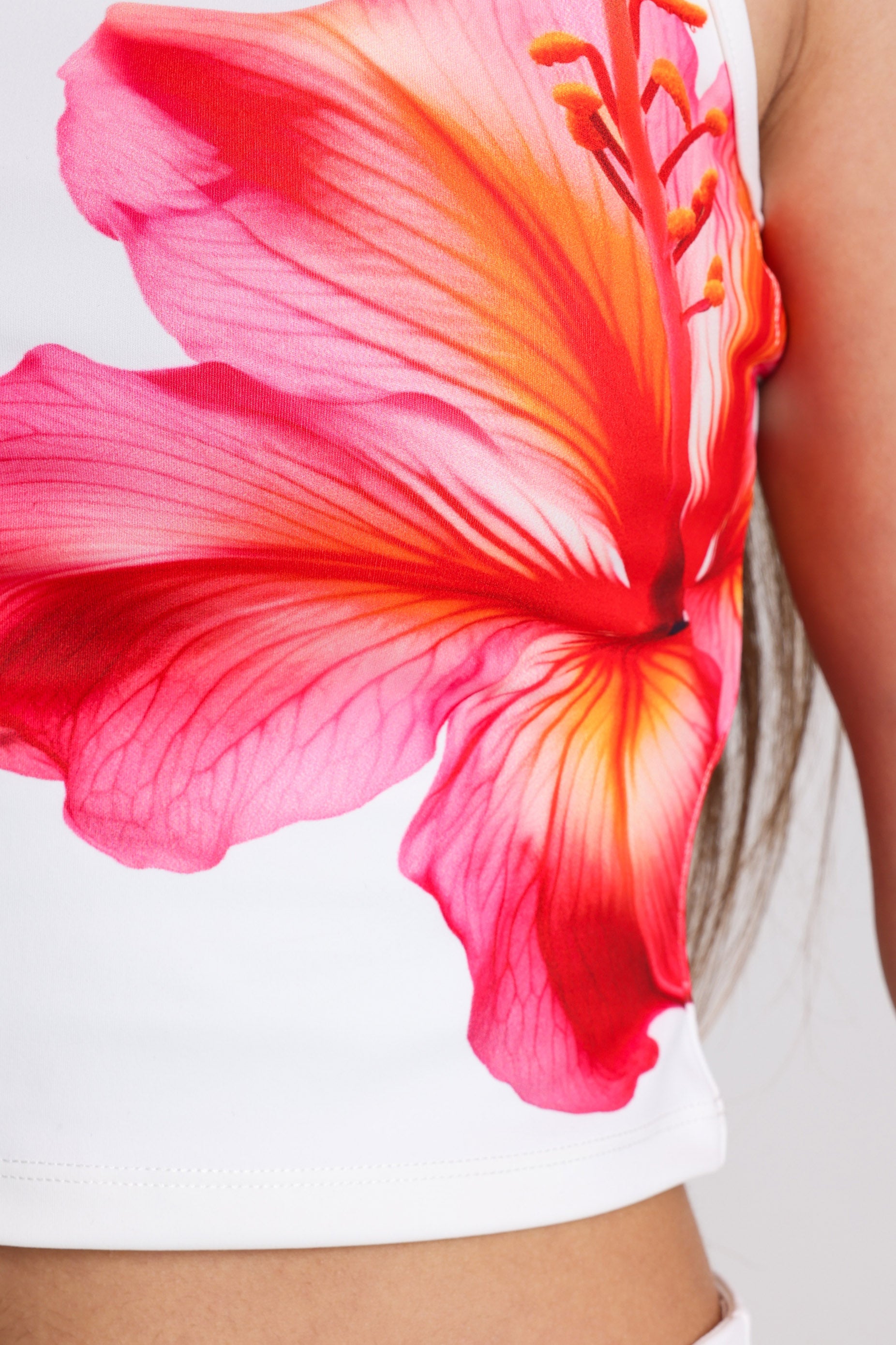 Crop Trägertop - Offwhite + Pink