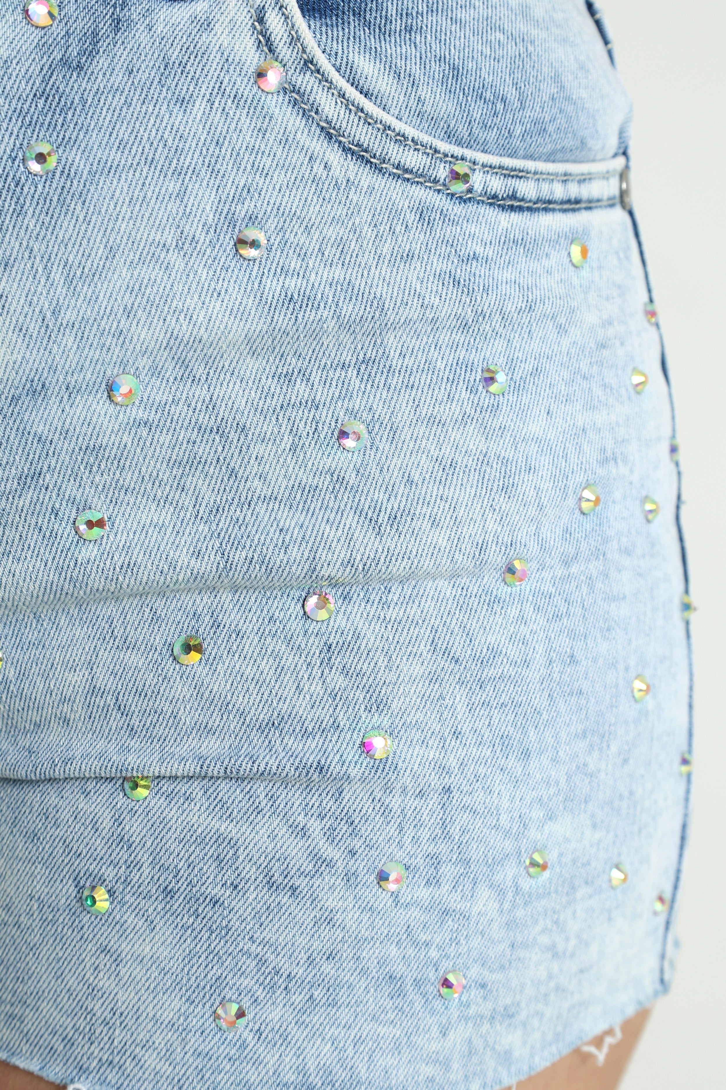 Short in denim con strass - Bleu clair