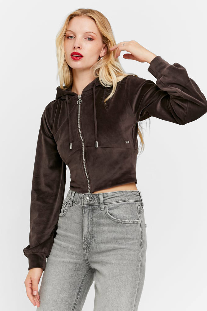 Samt Crop Jacke - Dark Brown