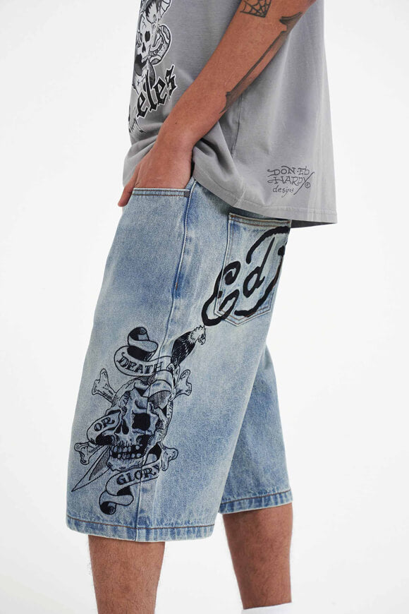 Pantaloncini skater in denim - denim blu