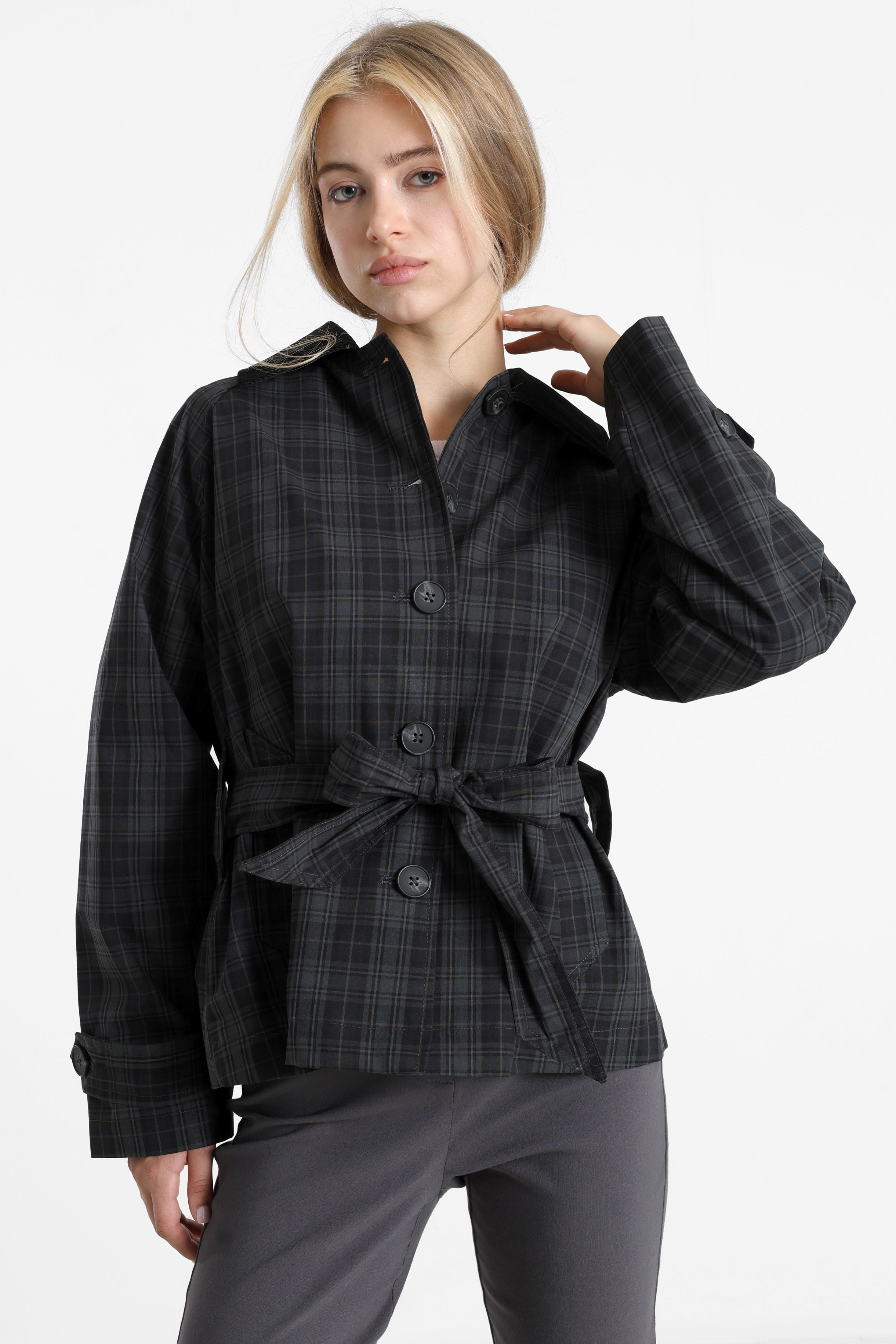 Trench a quadri - Grigio/Verde