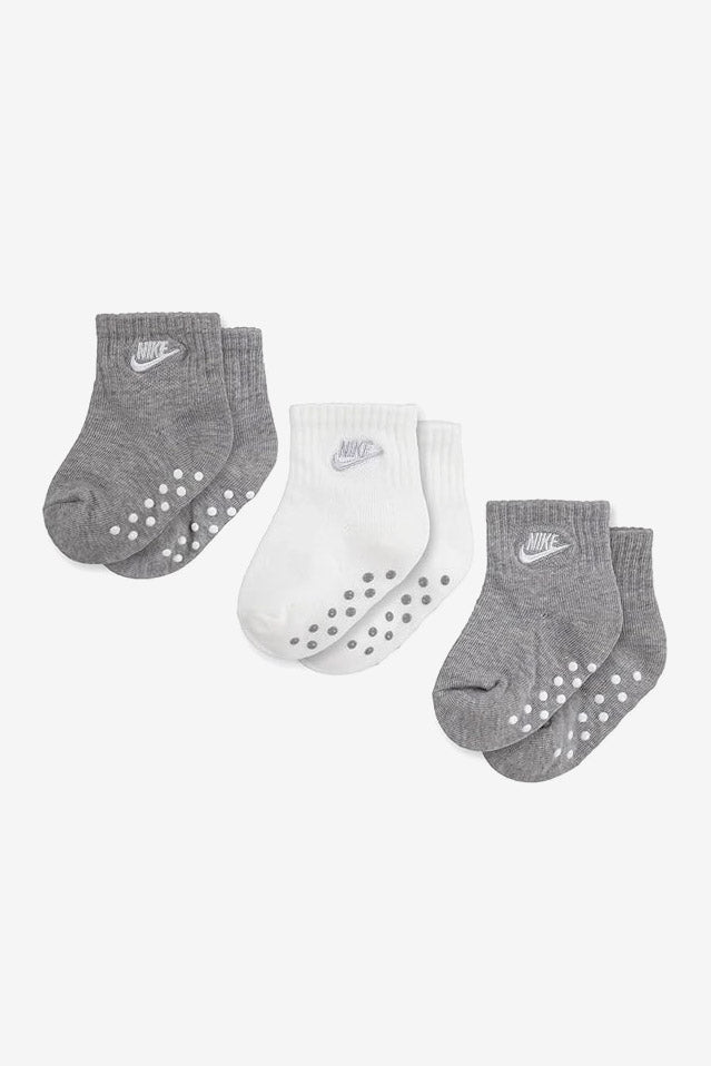 Set di 3 paia di calzini antiscivolo per neonati - Grey Heather + White