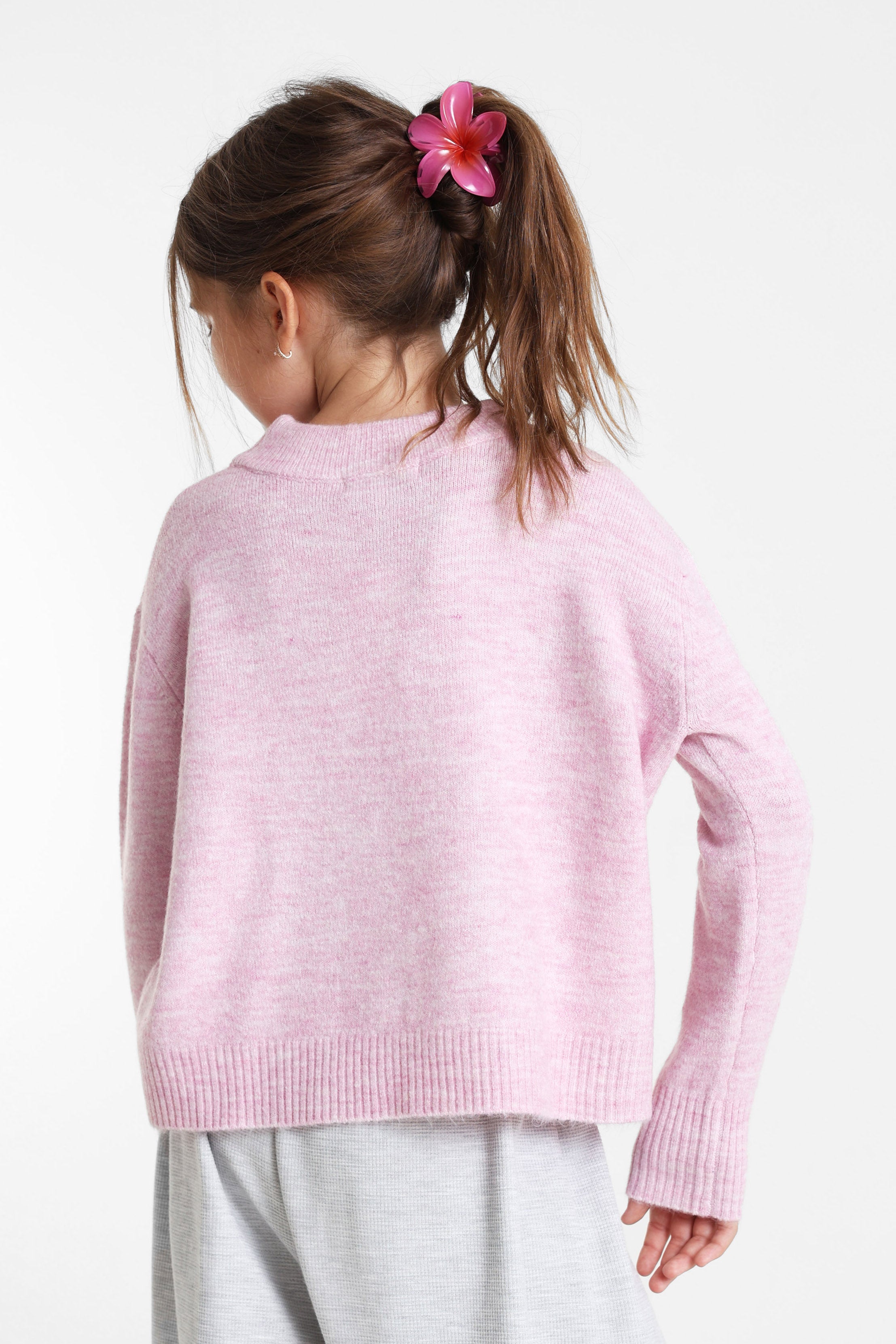 Maglione ampio in maglia - Rosa mélange
