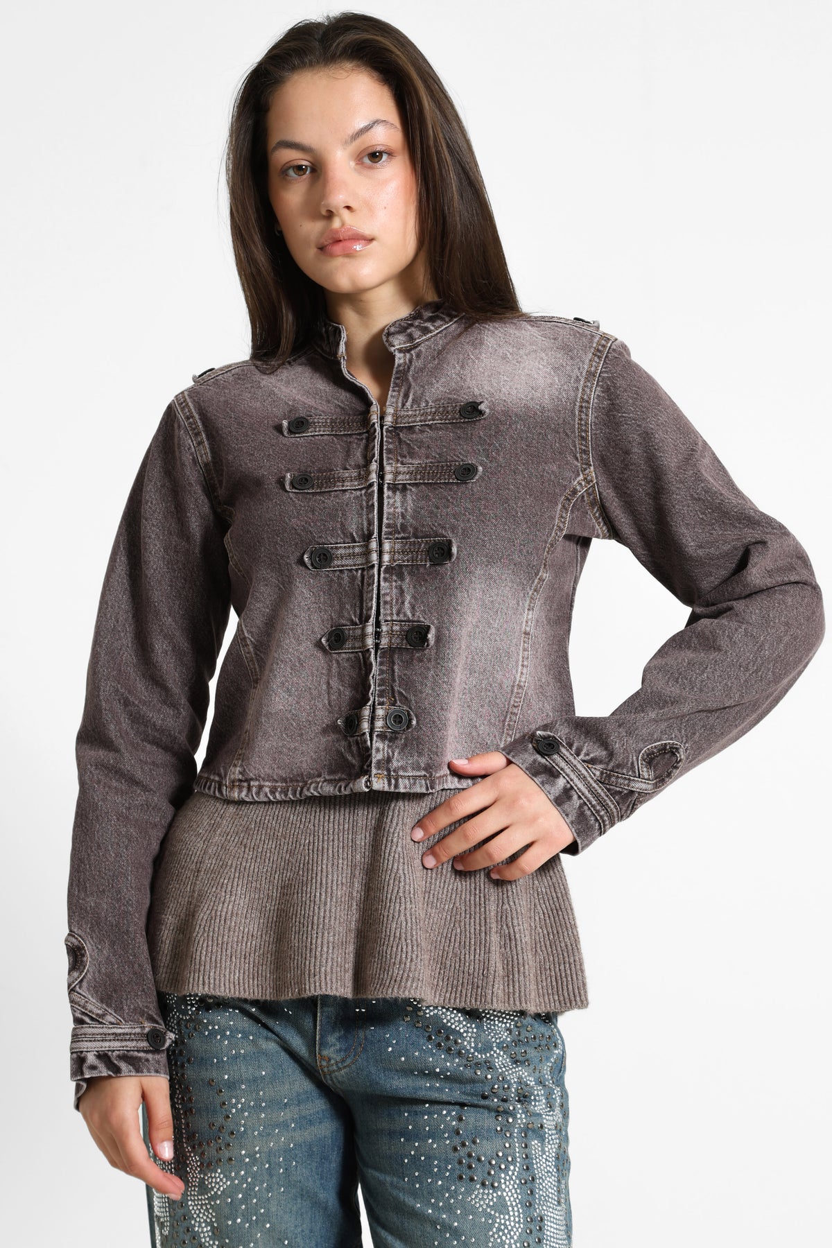 Veste courte en jean - Dark Red Denim Washed