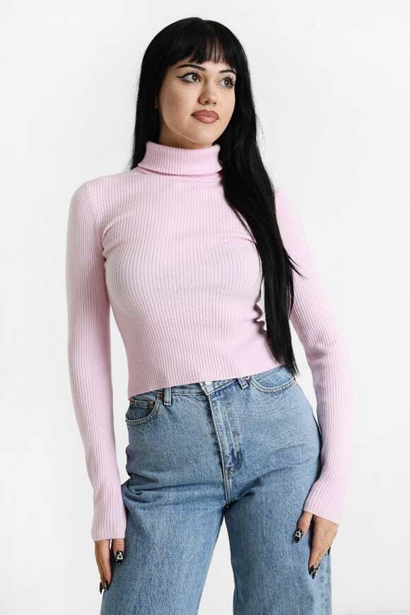 Pull en maille côtelée Crop - Rose