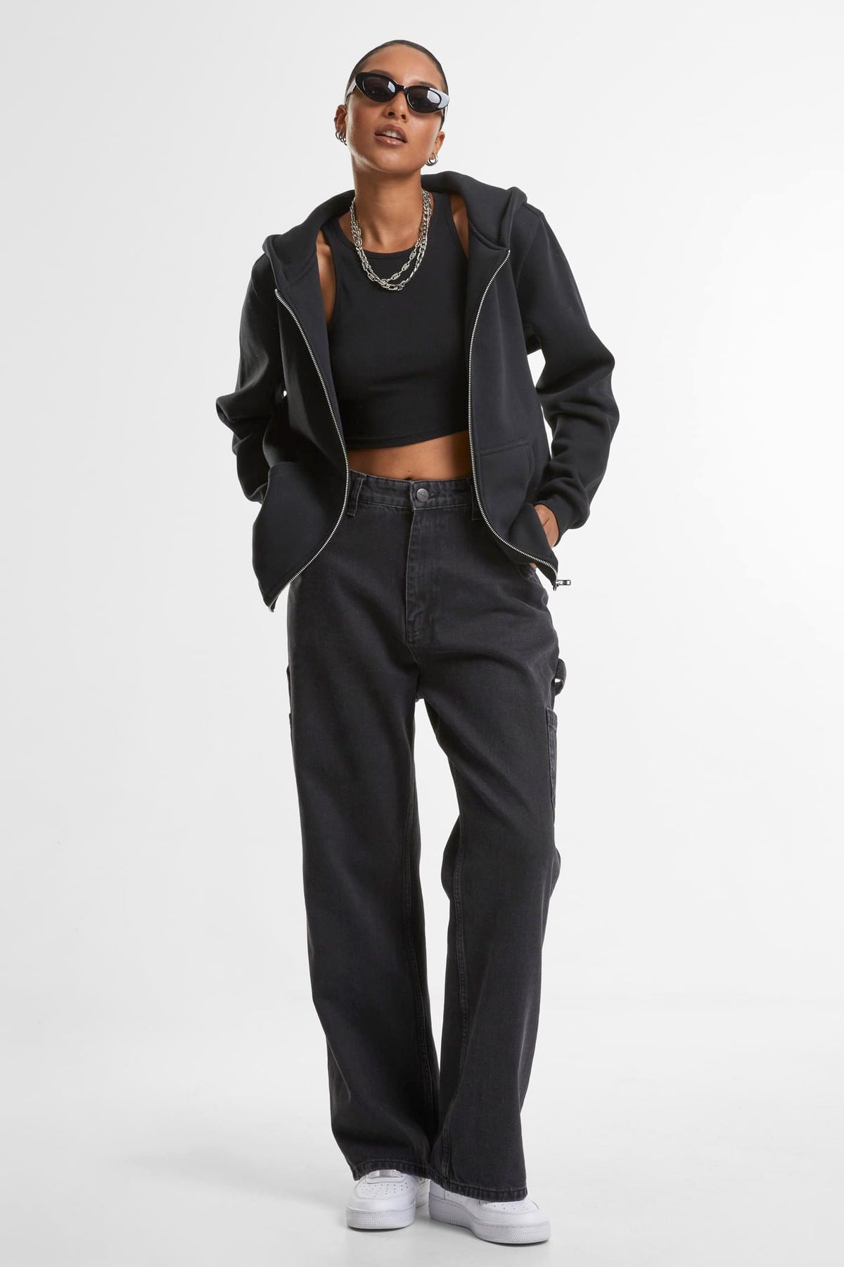 Kapuzensweatjacke - Black