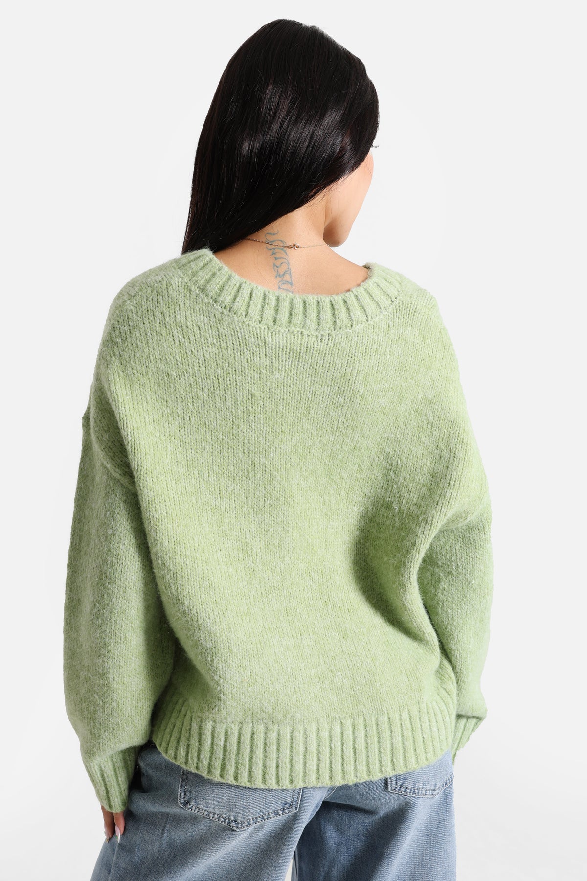 Oversize Strickpullover - Grün