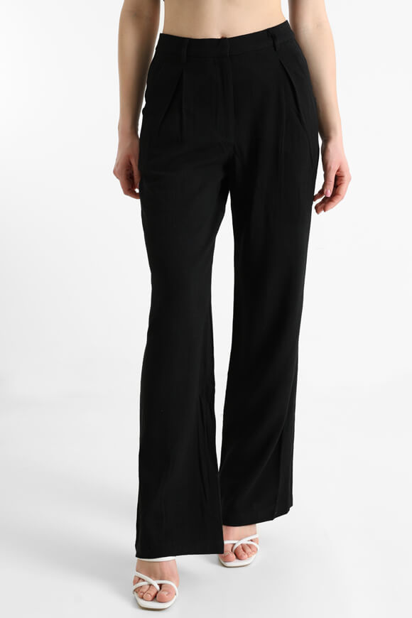 Wide Leg Leinenhose - Schwarz