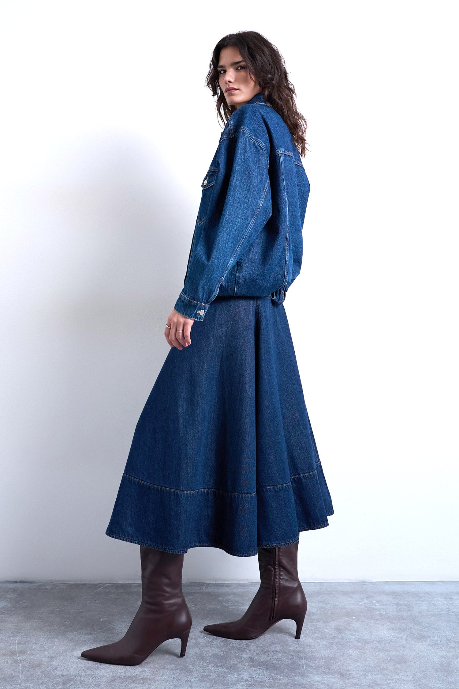TSLEAH Maxi Jeansrock - Dark Blue Denim