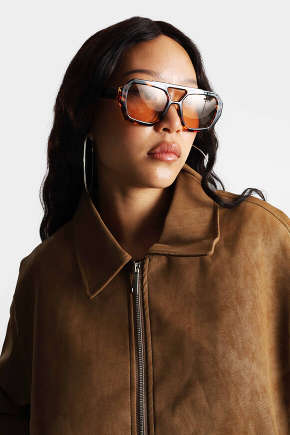 Oversize Kunstwildleder Jacke - Cognac