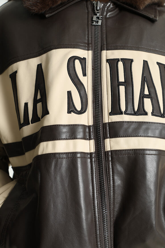 Veste en similicuir Bomber - Marron + Beige