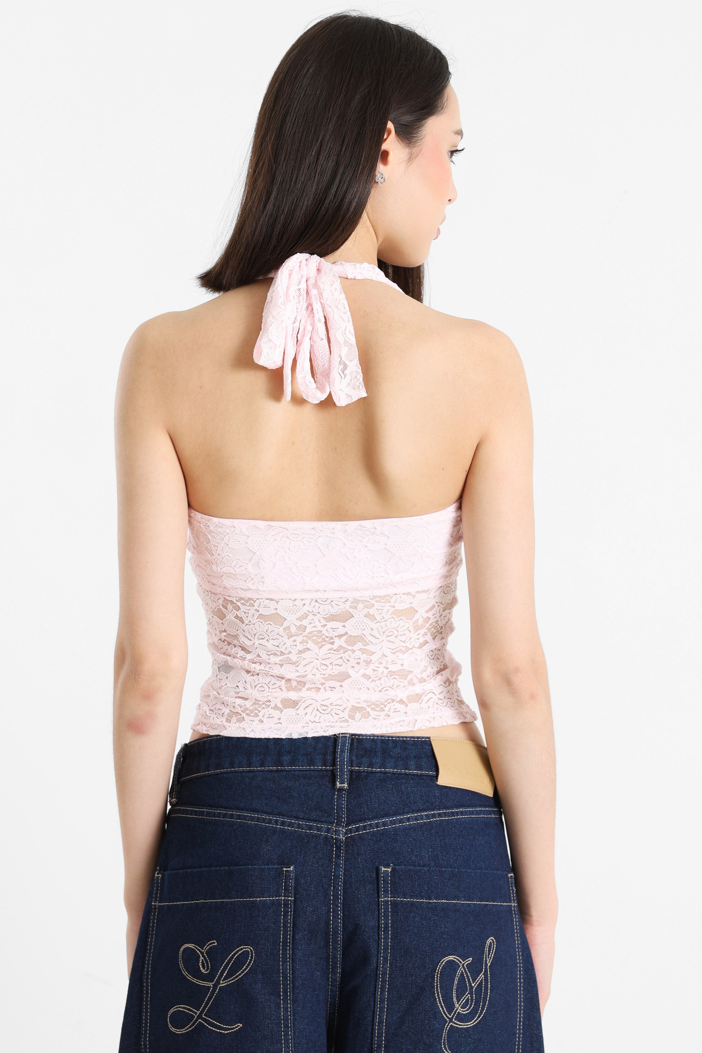 Top court dos nu en dentelle - Rose