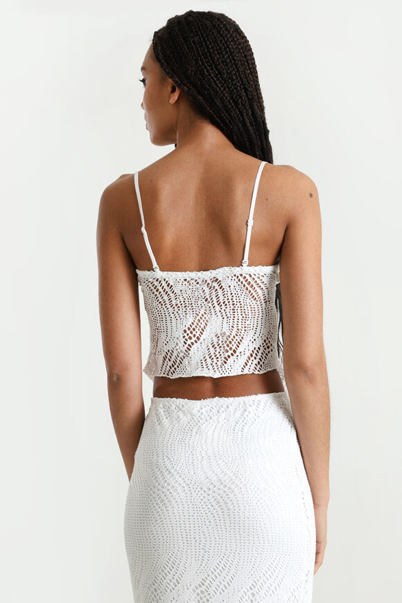 Crop strap top with hole pattern - ecru