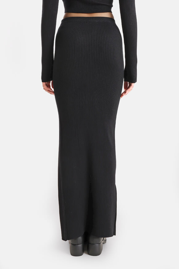 Gerippter Maxi Strickrock - Schwarz