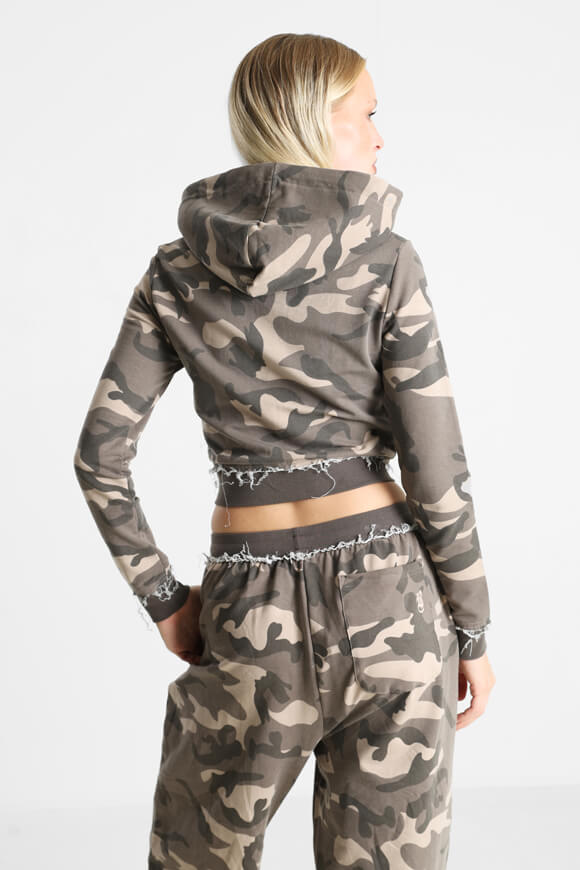 Crop hooded sweat jacket - camouflage brown