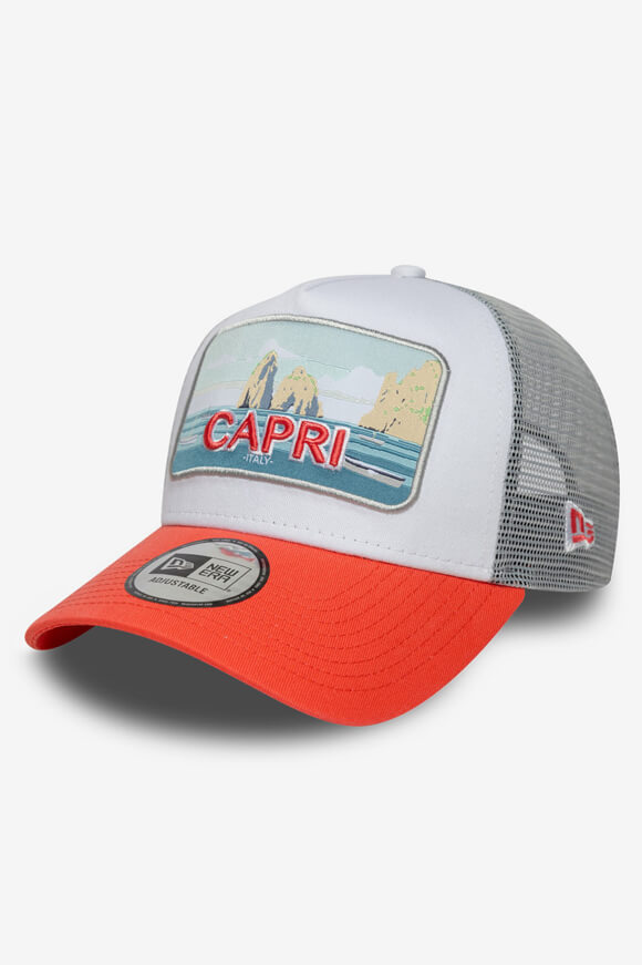 Capri Trucker Cap / Snapback - White + Coral + Light Grey