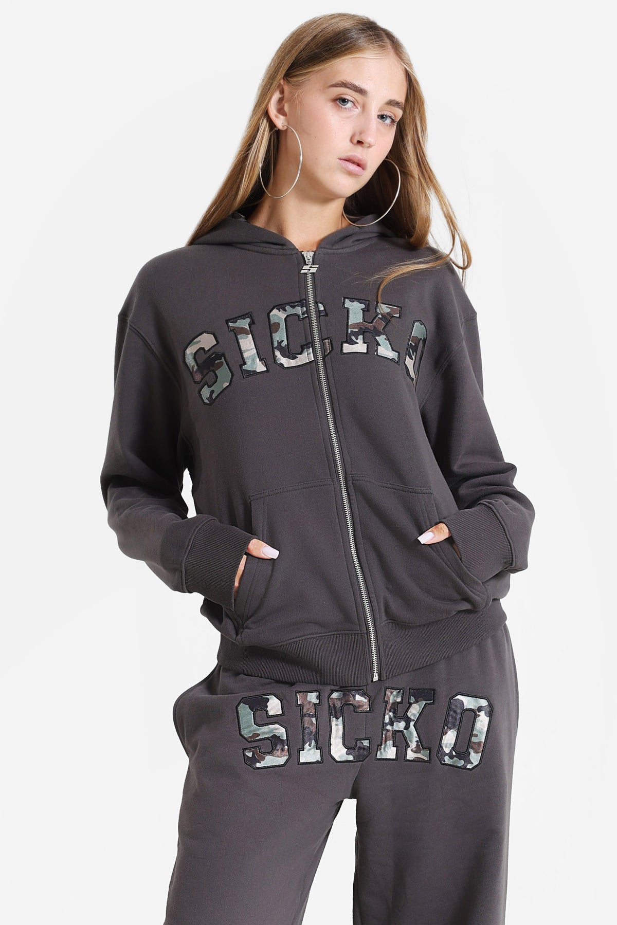 Oversized zip-up hoodie sweatshirt - Anthracite + Camouflage