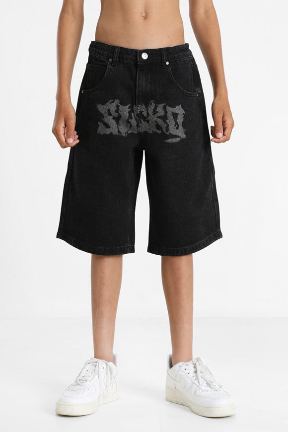 Baggy Fit Jeansshorts - Schwarz Denim
