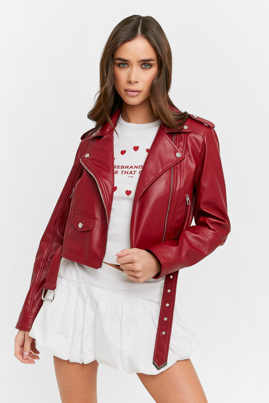 Crop Kunstleder Bikerjacke - Rio Red