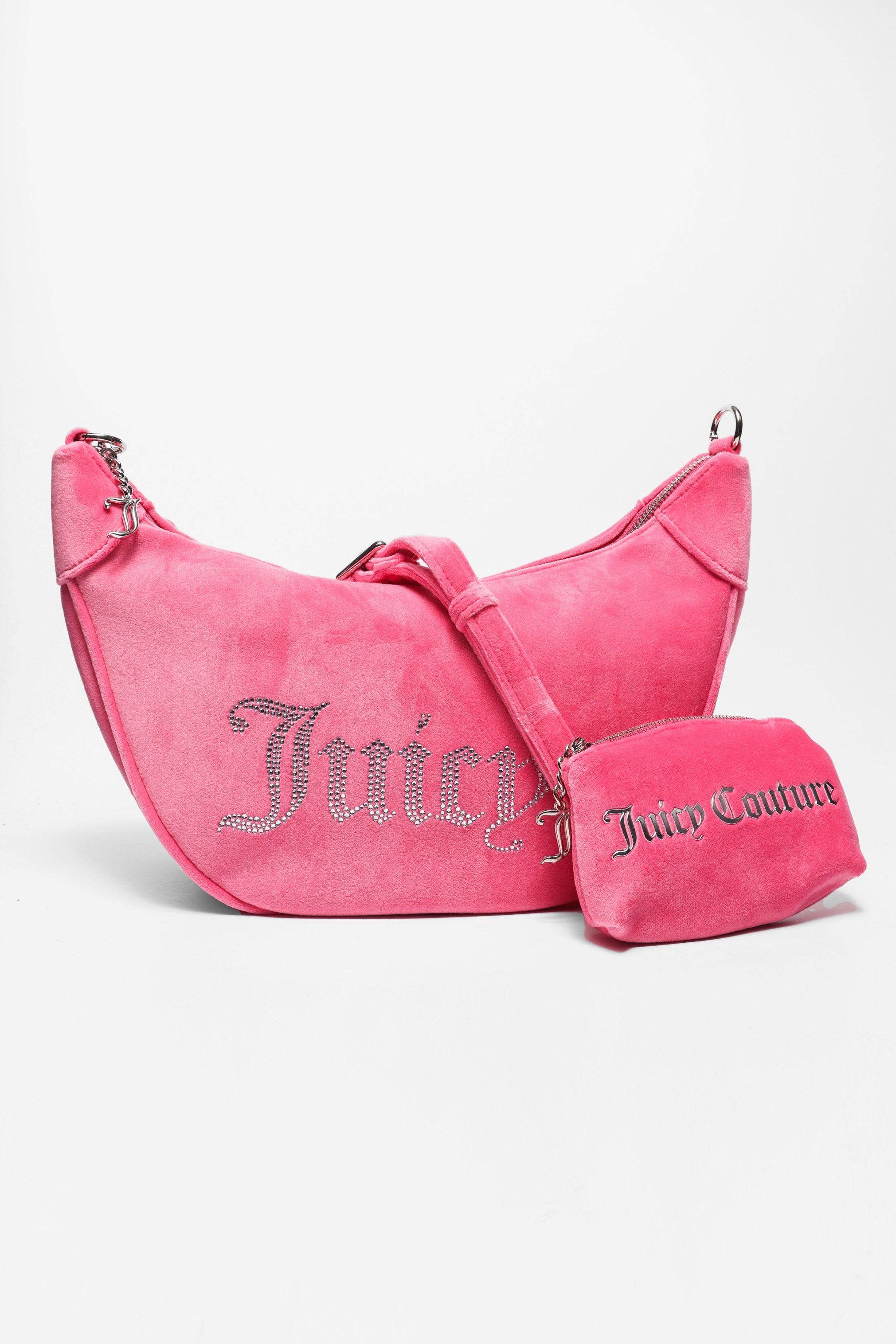 Kimberly Samt Hand- / Umhängetasche - Super Pink