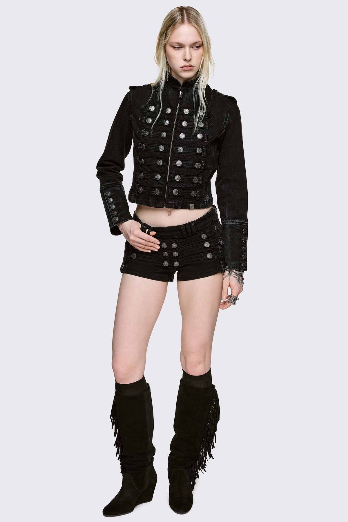 Hilda Military giacca in denim con borchie - Black Washed