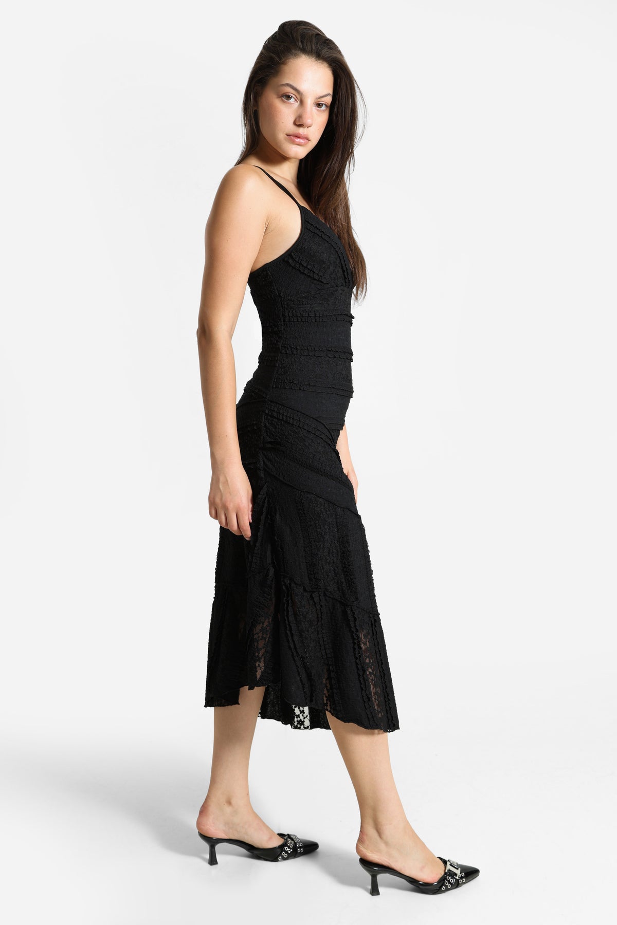 Midikleid aus Spitze - Schwarz