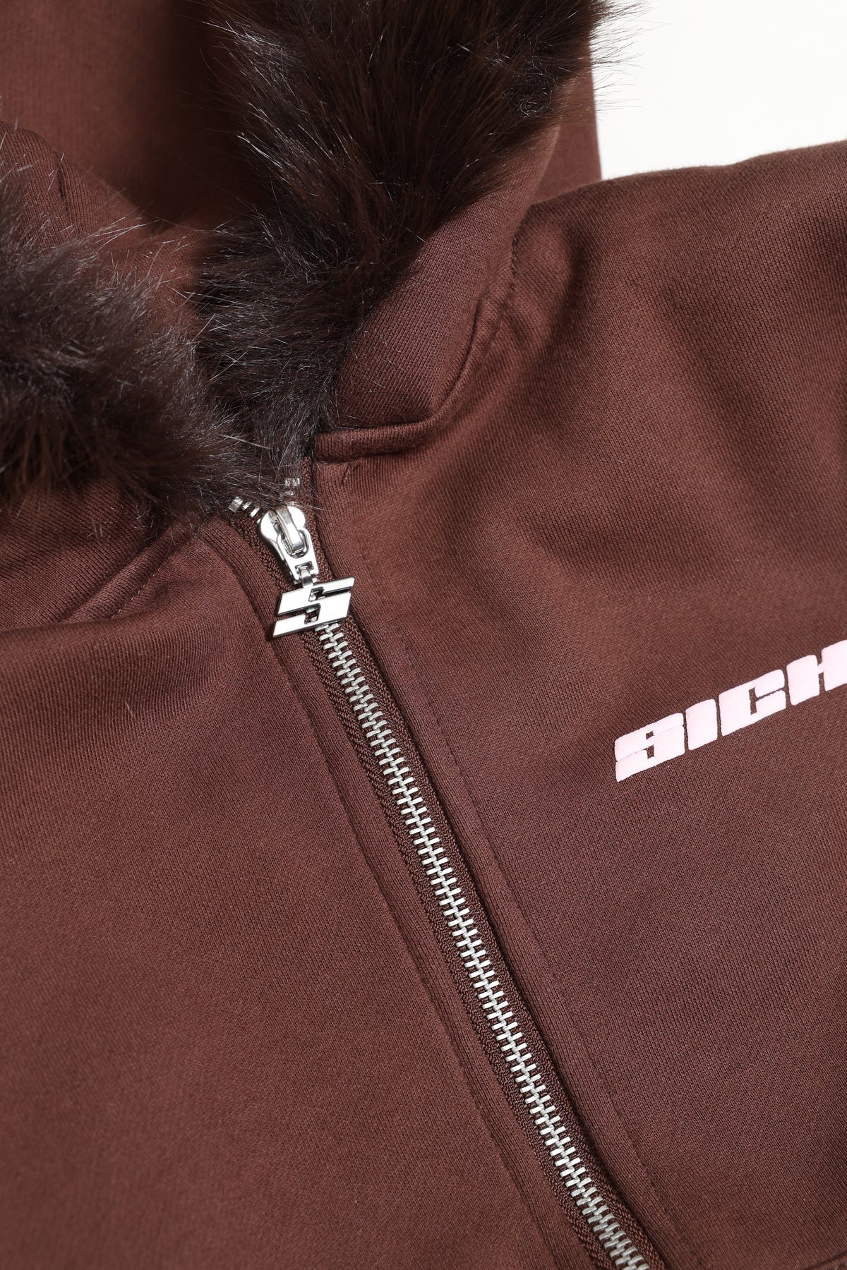 Sweat zippé à capuchon - Brun + Rose