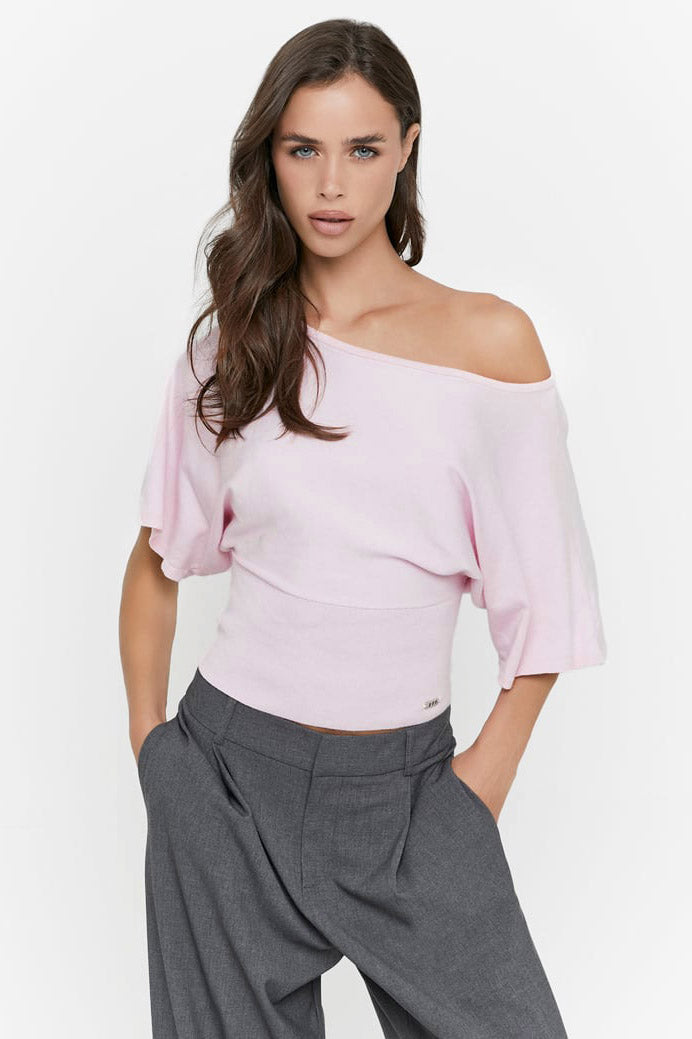 Maglione corto in maglia fine - Light Pink