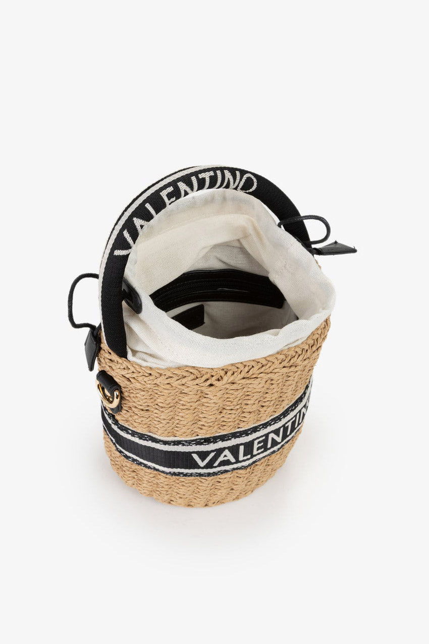 Boho straw handbag and shoulder bag - Natural + Black