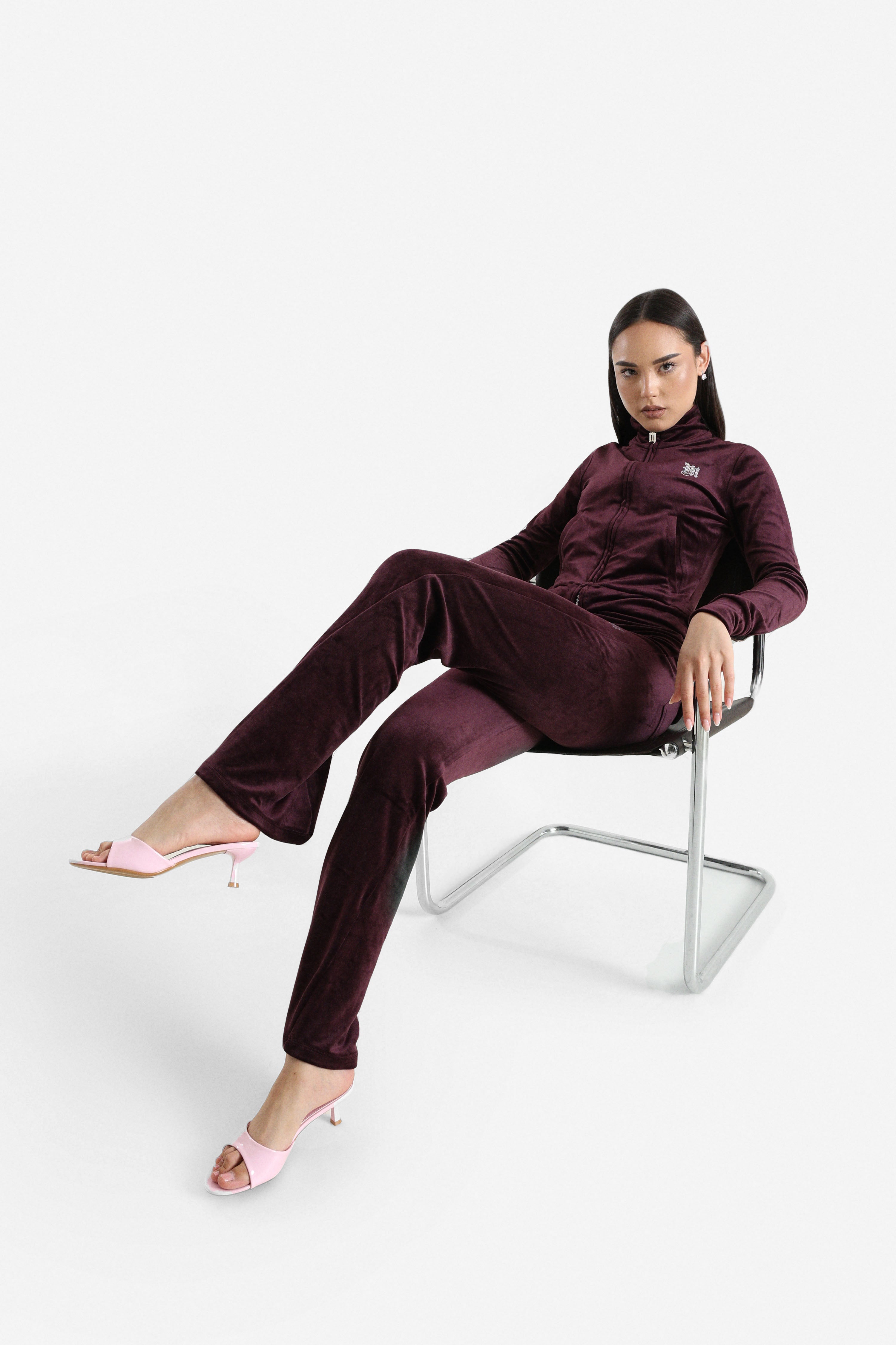 Samt Crop Jacke - Aubergine