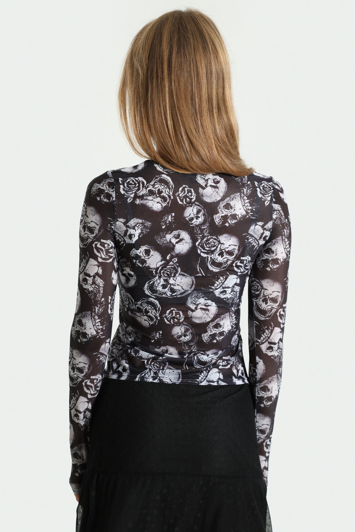 Mesh Langarmshirt - Black + White