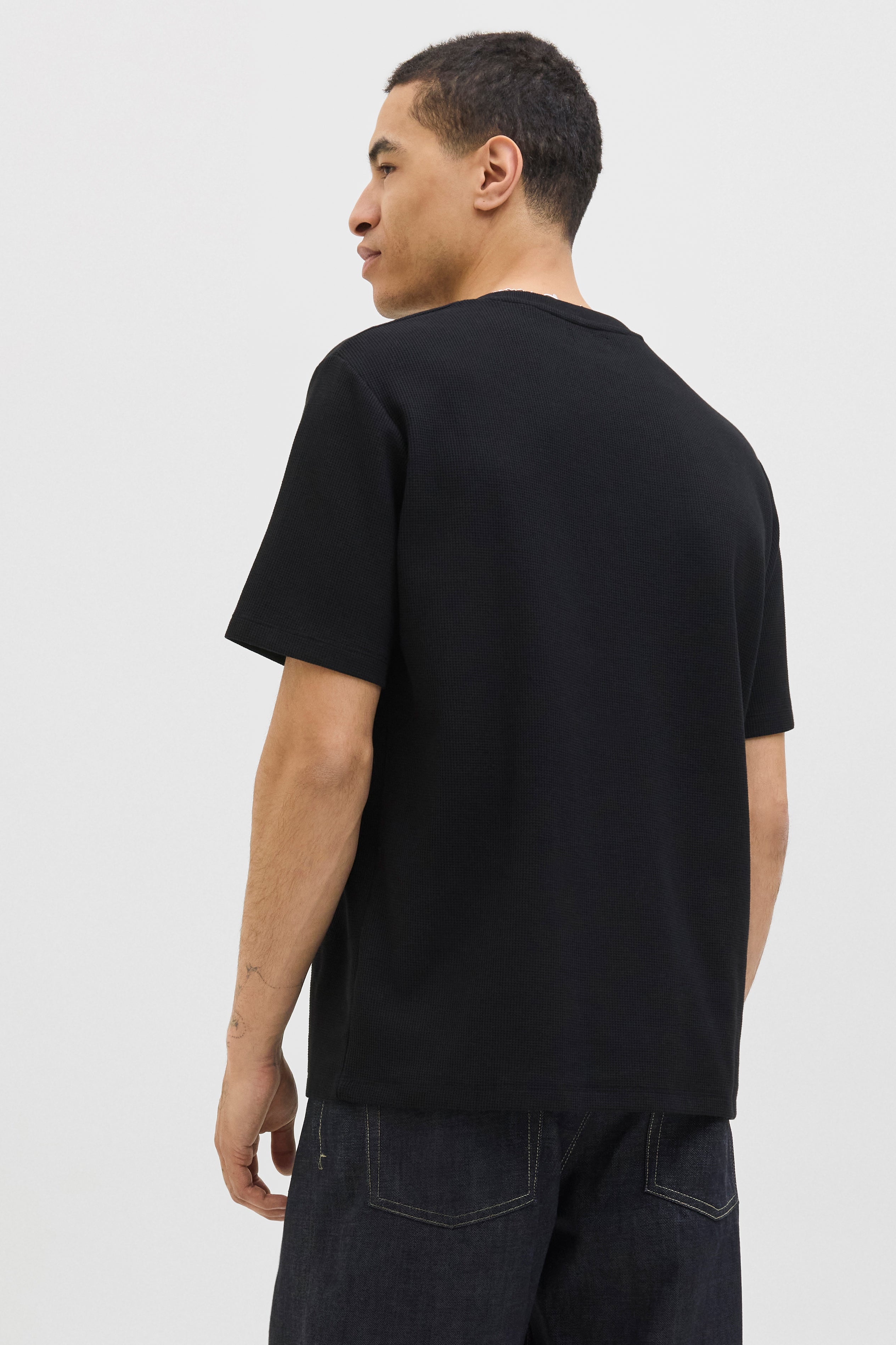 JJEAUSTIN T-shirt à structure gaufrée - Black