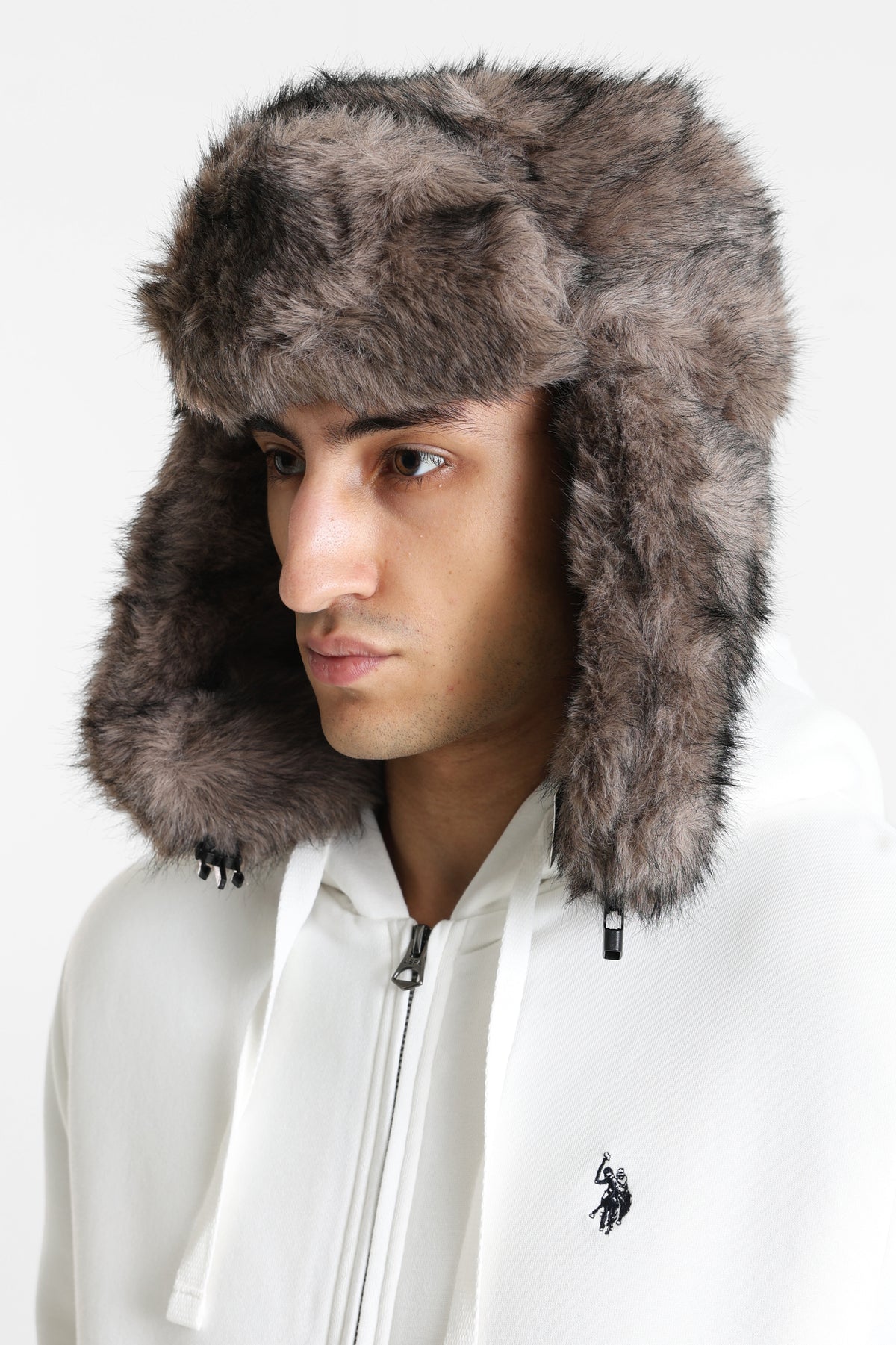 Trapper hat in synthetic fur - Grey + Black