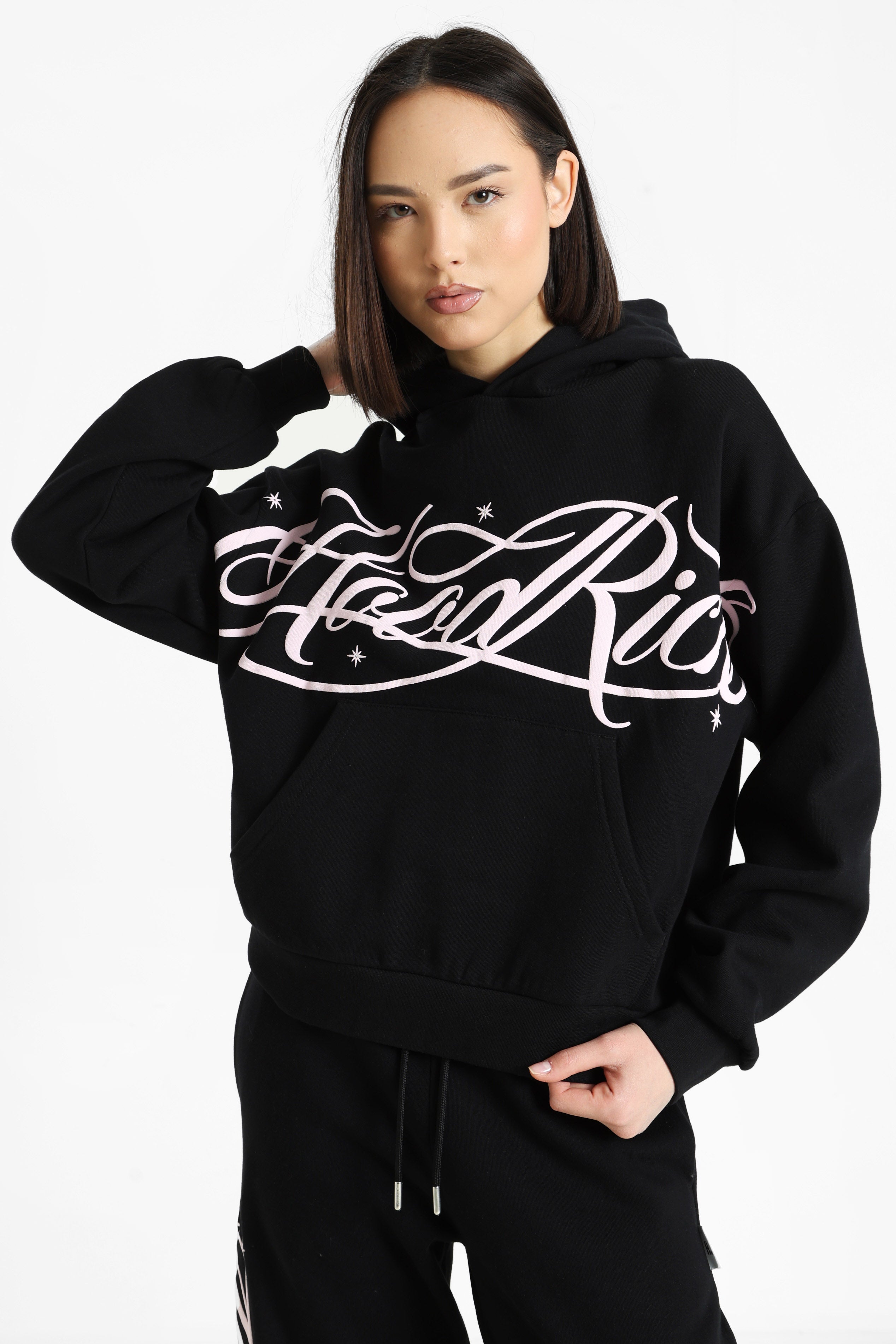 Kapuzensweatshirt - Black + Pink
