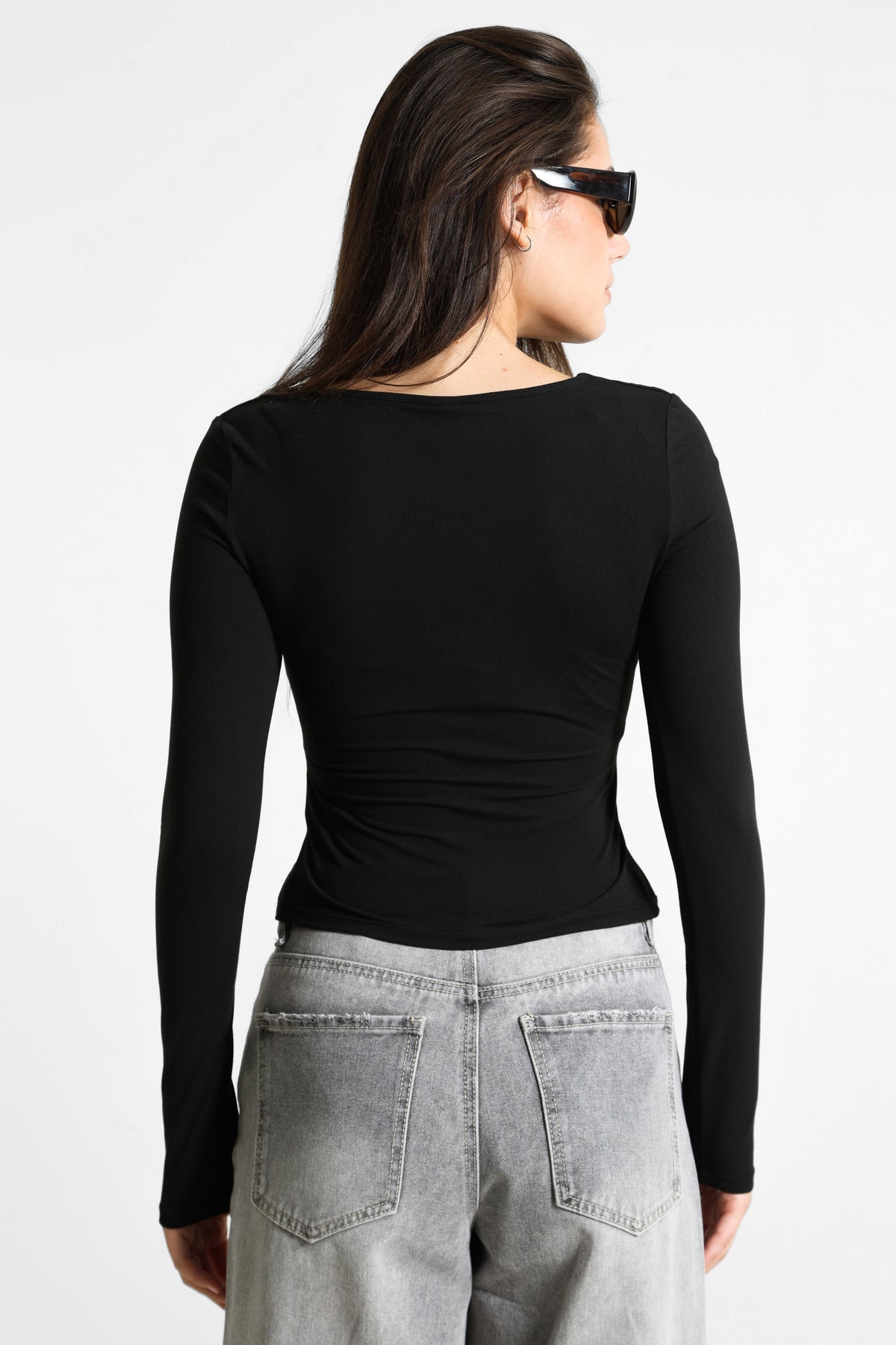 Crop Langarmshirt - Schwarz