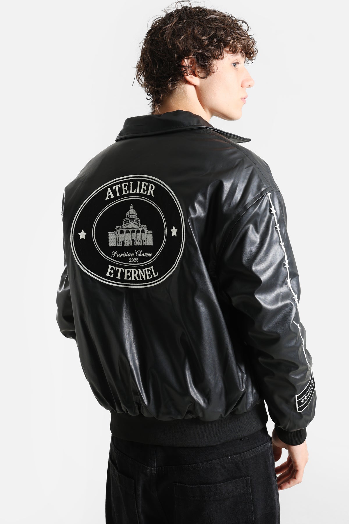 Veste bomber en similicuir - Black + White