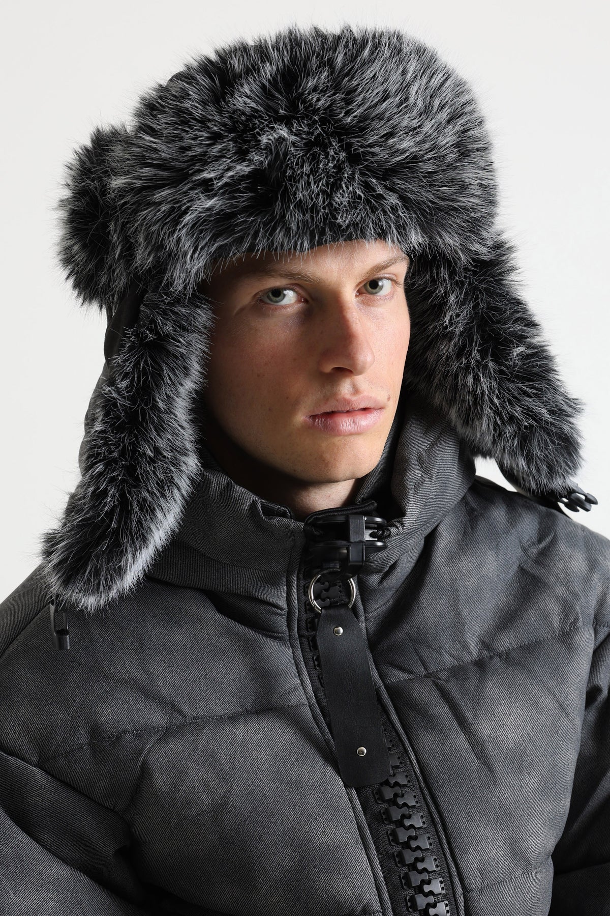 Trapper Beanie - Black + Grey