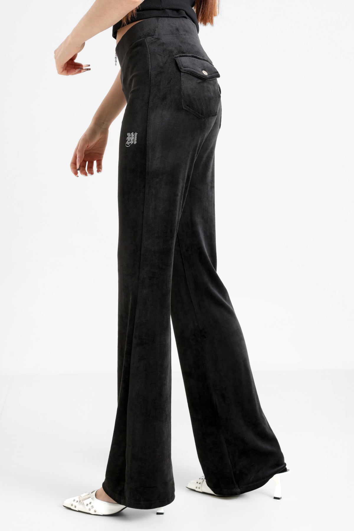 Samt Flare-Hose - Schwarz