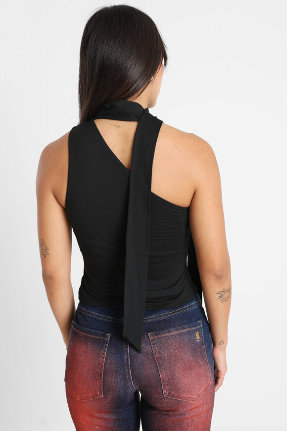 One Shoulder Crop Top - Schwarz