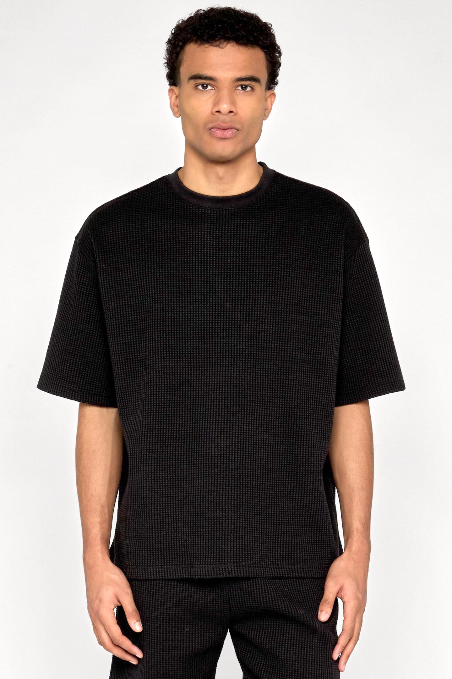 T-Shirt mit Waffelstruktur - Black