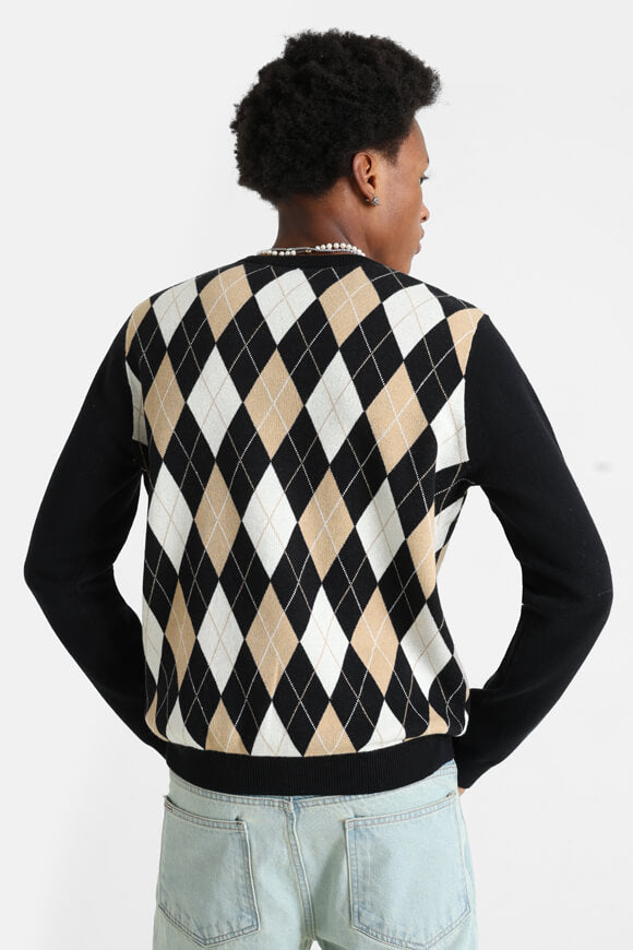 Pull en tricot fin - Noir + Beige + Ecru