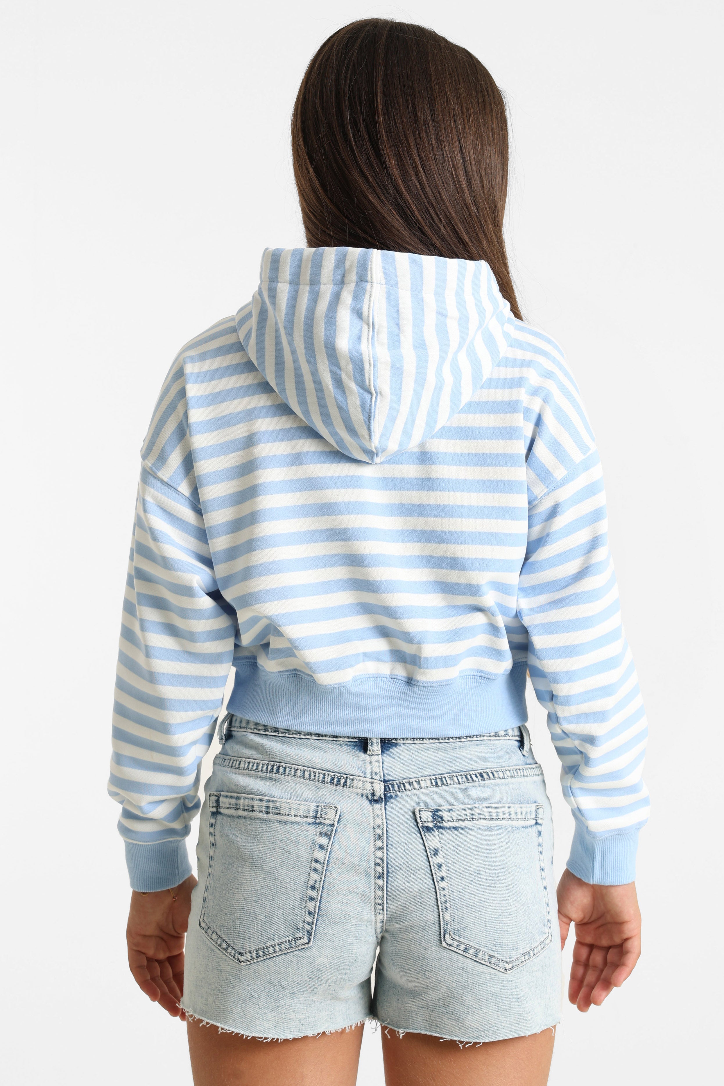 Felpa con cappuccio e zip - Bleu clair + Bianco